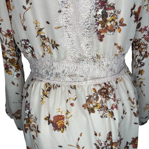 Hi-Neck Floral Cottagecore Midi Dress Lace Floral Pink Mauve Woman - Size S - Picture 5 of 10